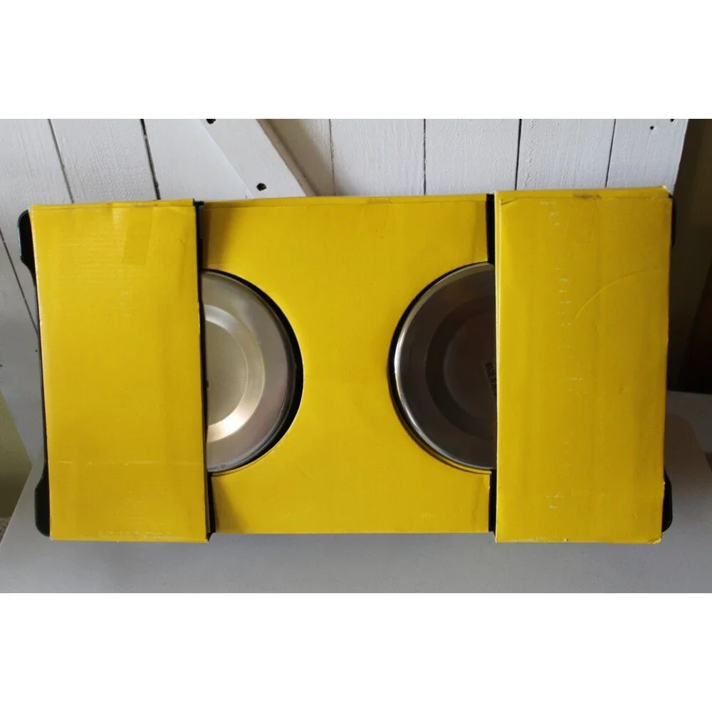Double Bowl Dog Cat Feeder Elevated Raised Stand Feeding Food Water Pet Dishes